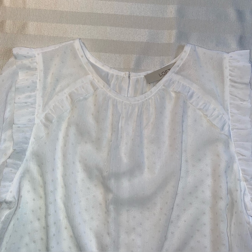 Loft Elegant White Ruffle Sleeve Sheer Dotted Swiss Top w/ Camisole Sz Medium - Picture 10 of 11